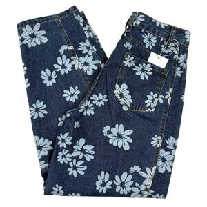 Shapum Floral Barrel Leg Jeans Blue Daisy Print on Denim Women's Small NWT